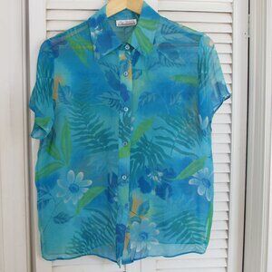 NEW YORK CITY DESIGN CO. Sheer, 100% silk summery vibrantTurquois blouse. Size M